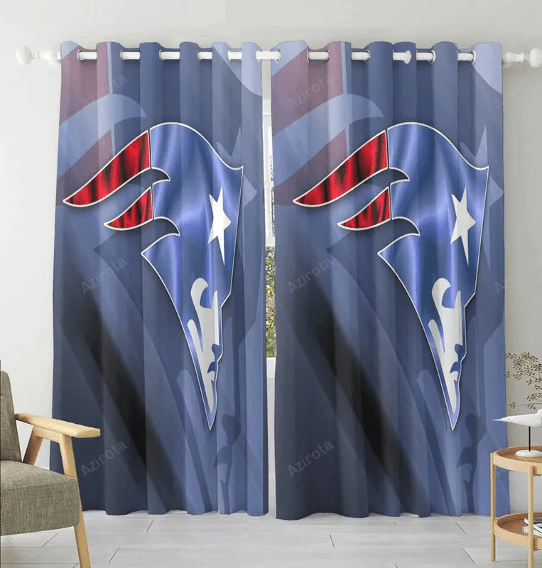 New England Patriots Shadow Blue Blackout Window Curtain 2 Panels For Living Room Bed Room Gift For Fan