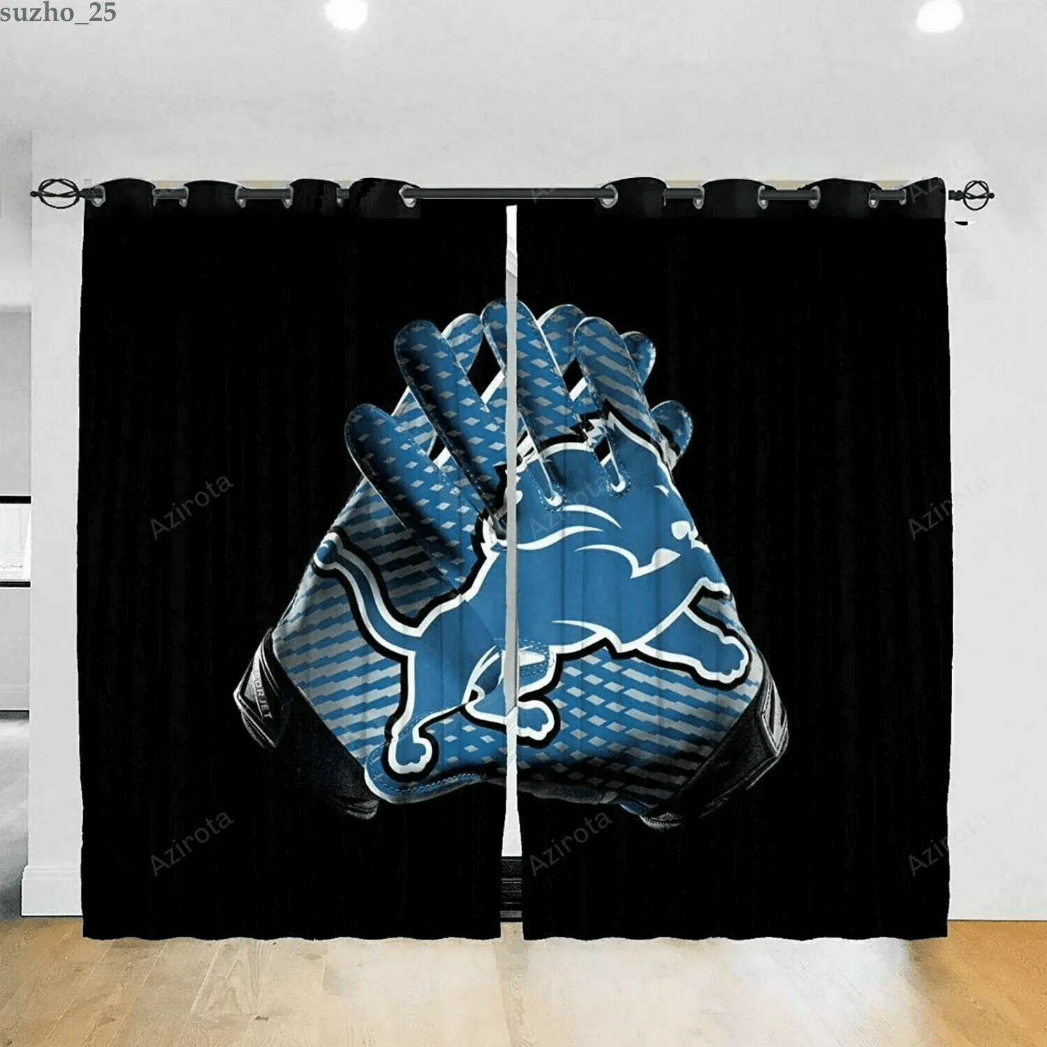 Detroit Lions America Gloves Logo Blackout Window Curtain 2 Panels For Living Room Bed Room Gift For Fan