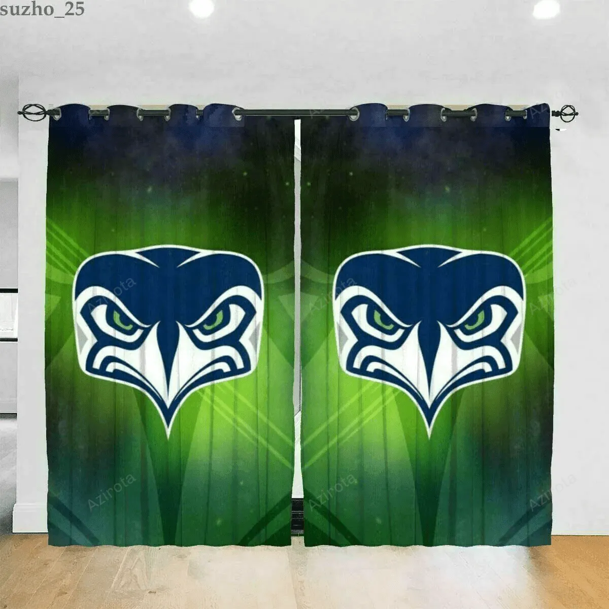 Seattle Seahawks Team Logo Art Blackout Window Curtain 2 Panels For Living Room Bed Room ,seattleseahawks Gift For Fan