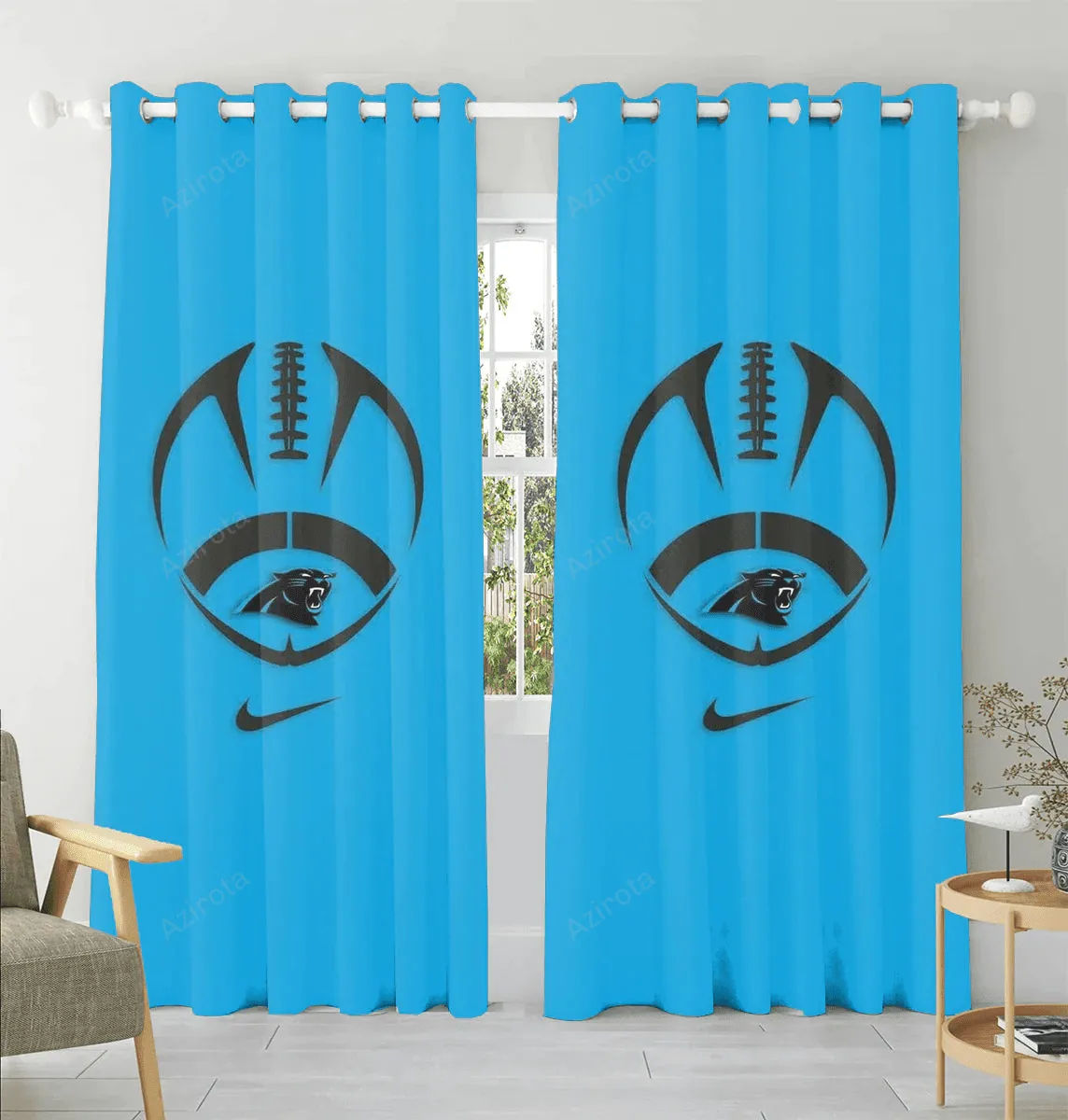 Carolina Panthers Logo Ball Blackout Window Curtain 2 Panels For Living Room Bed Room Gift For Fan
