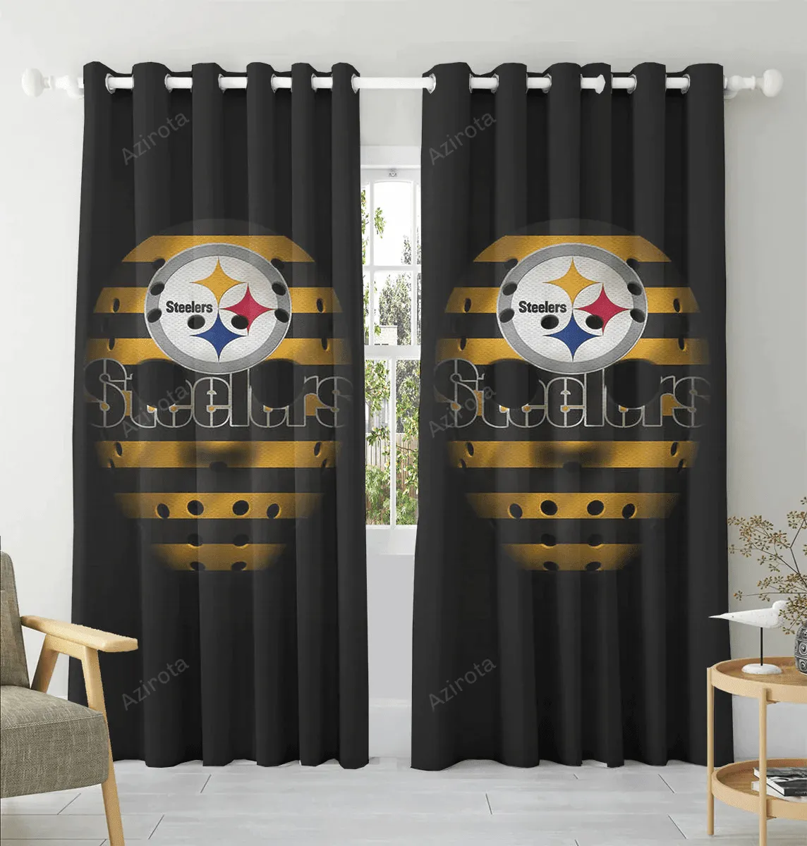 Pittsburgh Steelers Mask Horror Blackout Window Curtain 2 Panels For Living Room Bed Room Gift For Fan