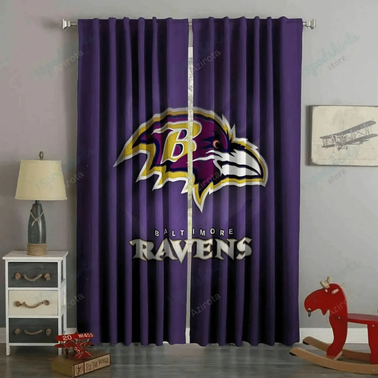 Baltimore Ravens Logo Purple Background Blackout Window Curtain 2 Panels For Living Room Bed Room Gift For Fan