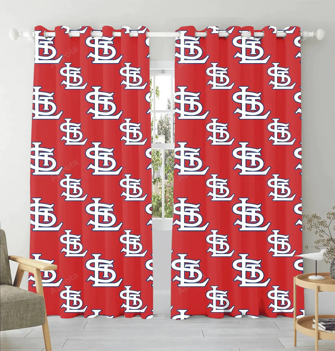 St Louis Cardinals Logo Pattern12 Blackout Window Curtain 2 Panels For Living Room Bed Room Gift For Fan