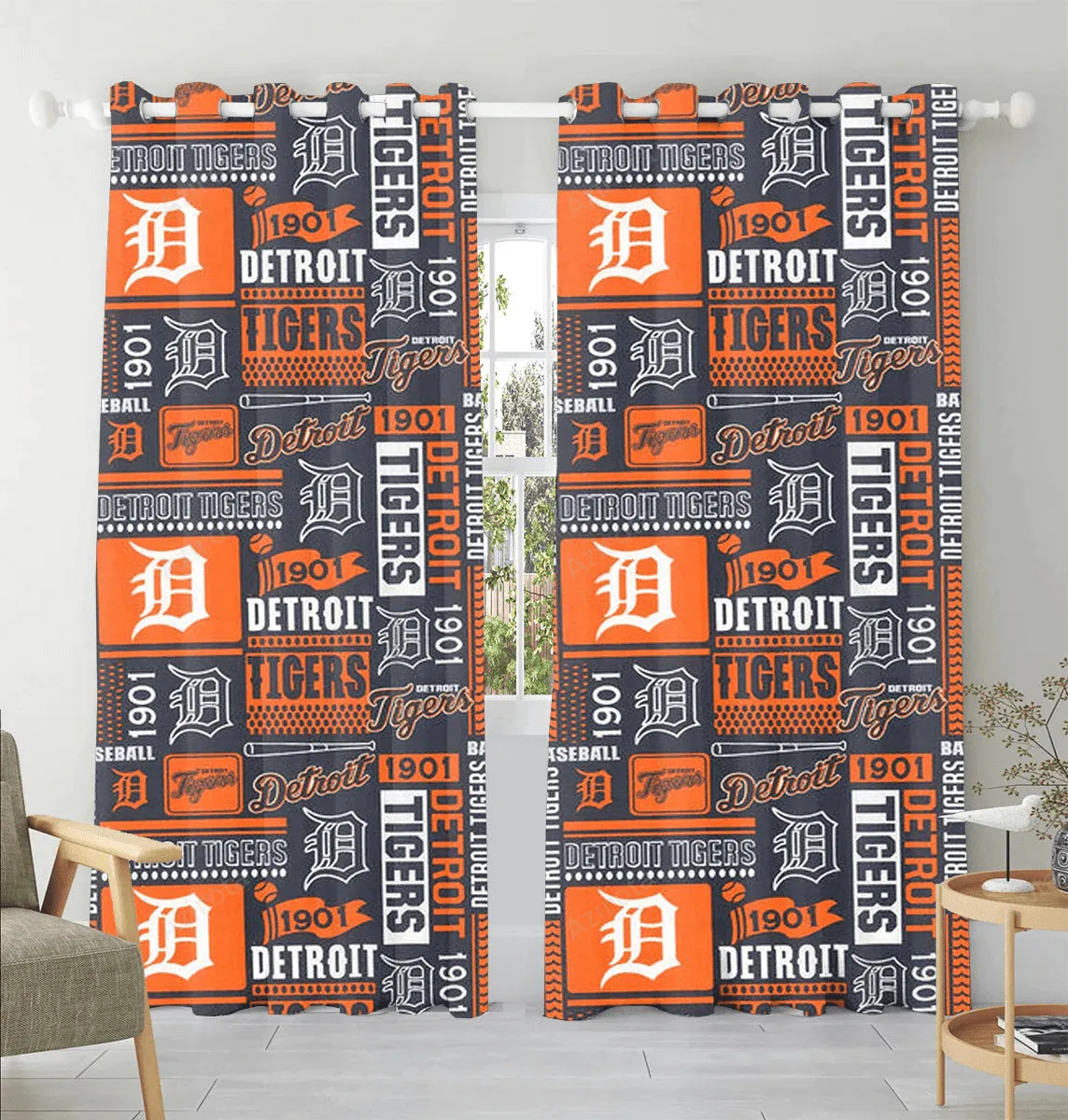 Detroit Tigers Logo Pattern5 Blackout Window Curtain 2 Panels For Living Room Bed Room Gift For Fan