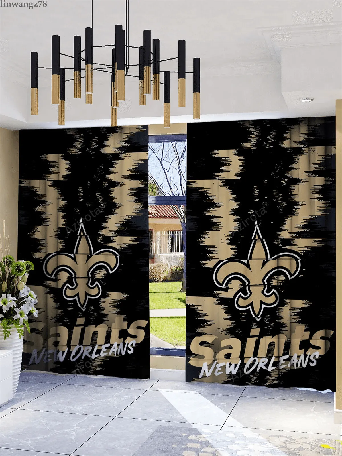 New Orleans Saints Logo Art Background 5 Blackout Window Curtain 2 Panels For Living Room Bed Room Gift For Fan