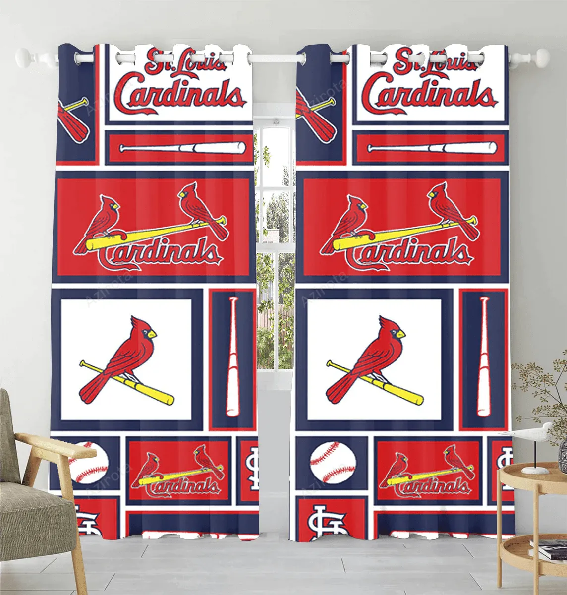 St Louis Cardinals Logo Pattern9 Blackout Window Curtain 2 Panels For Living Room Bed Room Gift For Fan