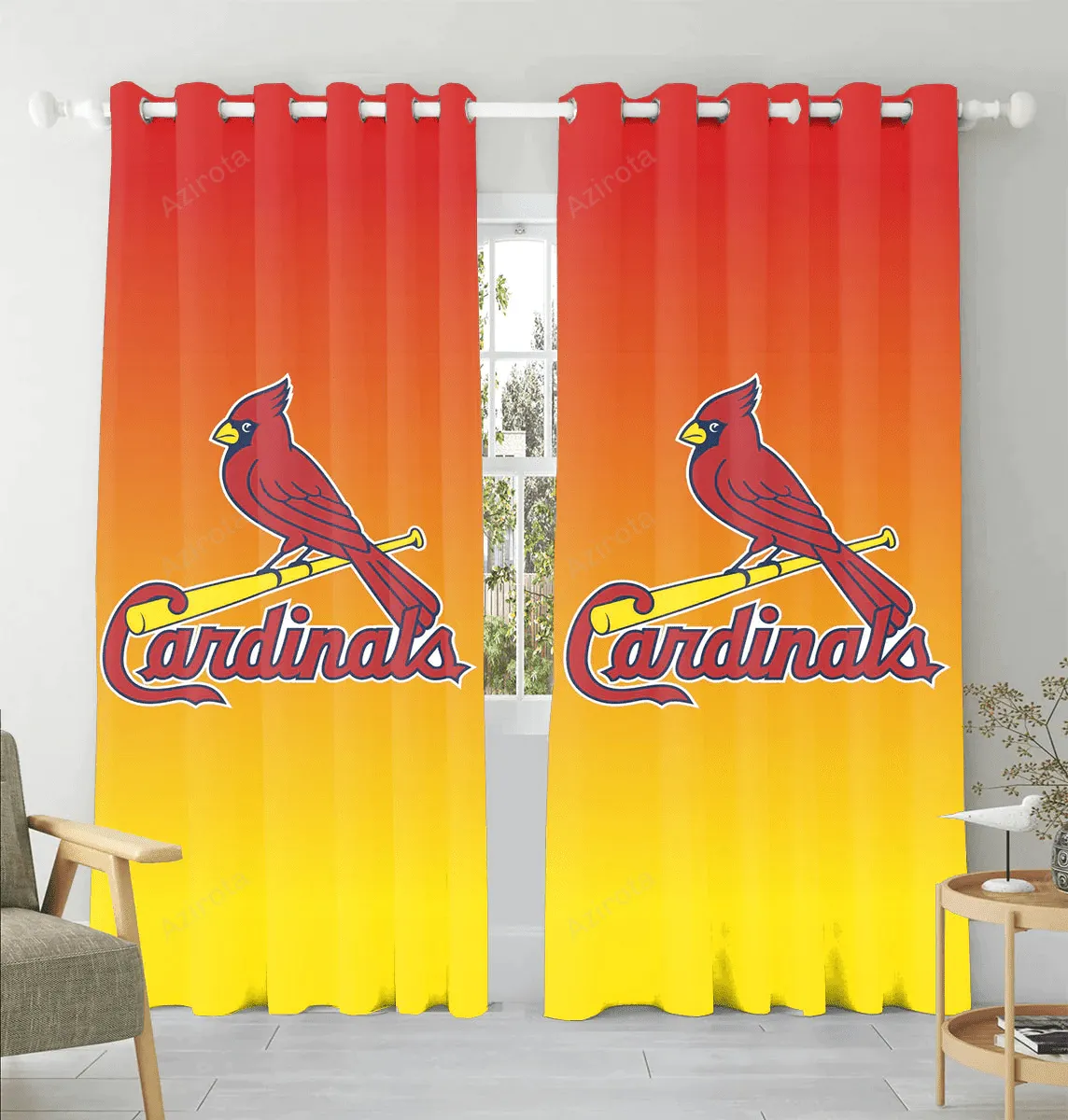St Louis Cardinals Logo Yellow Orange Blackout Window Curtain 2 Panels For Living Room Bed Room Gift For Fan