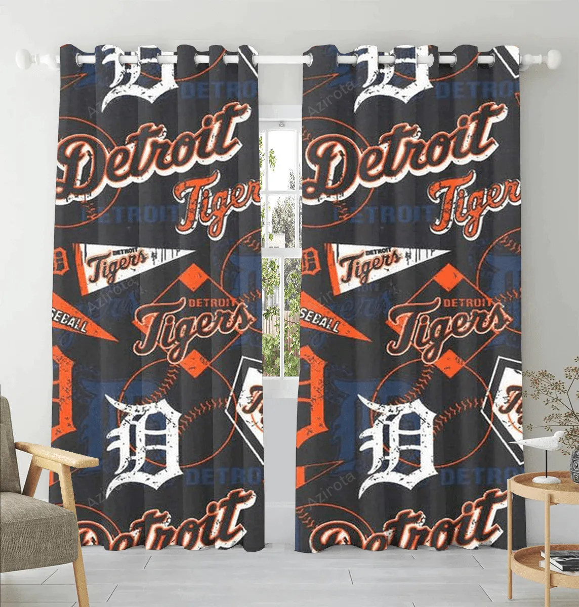 Detroit Tigers Logo Pattern6 Blackout Window Curtain 2 Panels For Living Room Bed Room Gift For Fan