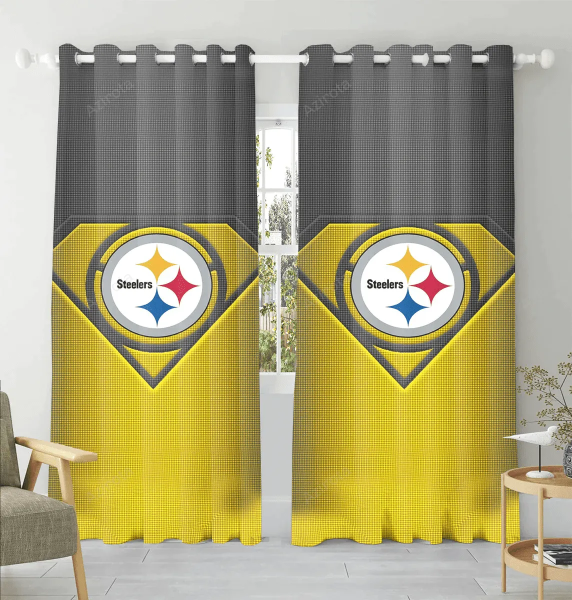 Pittsburgh Steelers Logo Art Super Man Blackout Window Curtain 2 Panels For Living Room Bed Room Gift For Fan