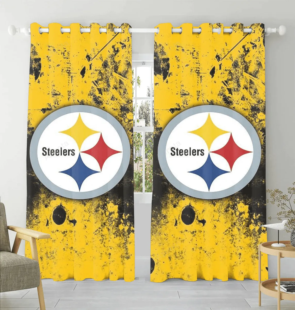 Pittsburgh Steelers Logo Art10 Blackout Window Curtain 2 Panels For Living Room Bed Room Gift For Fan