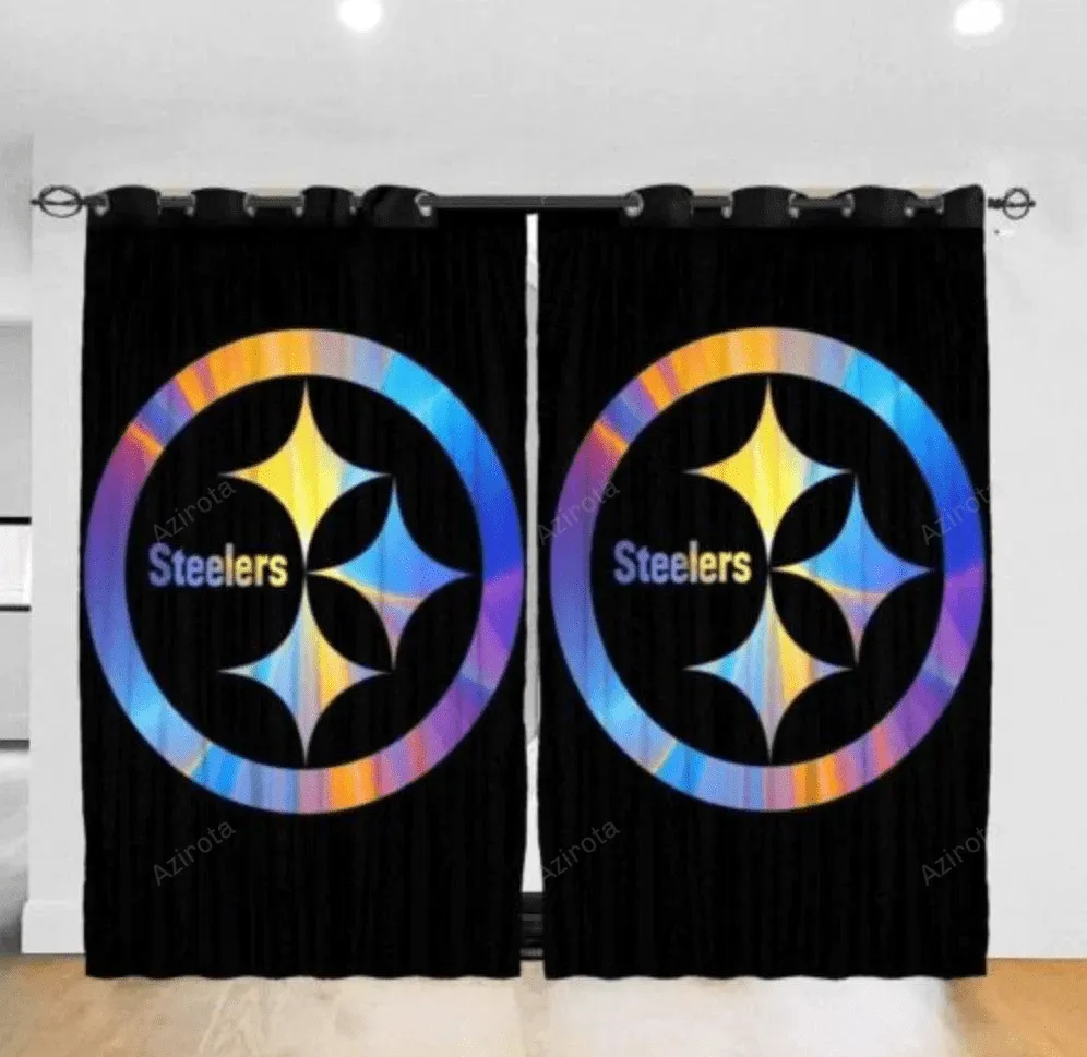 Pittsburgh Steelers Logo 5 Blackout Window Curtain 2 Panels For Living Room Bed Room Gift For Fan