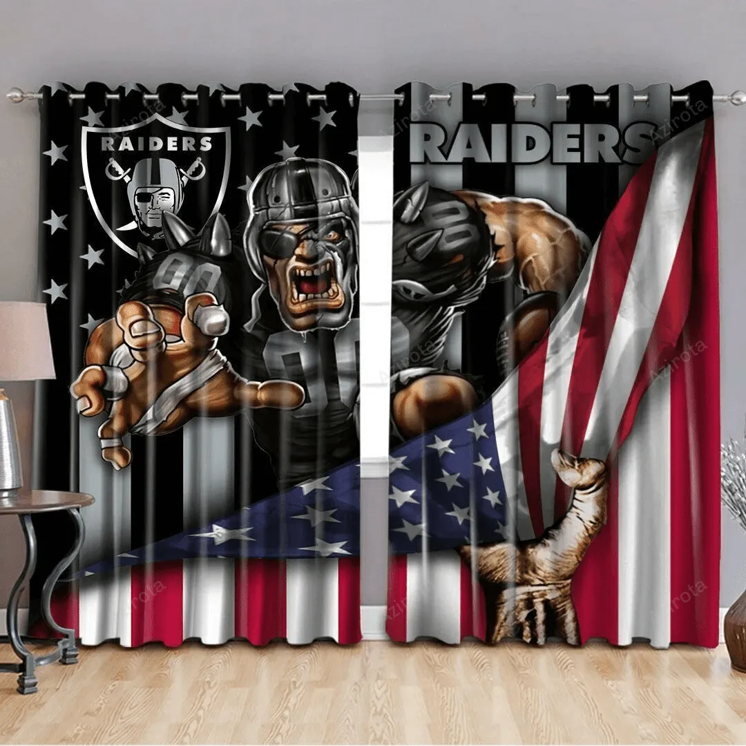 Las Vegas Raiders Power Cross USA Flag Blackout Window Curtain 2 Panels For Living Room Bed Room Gift For Fan