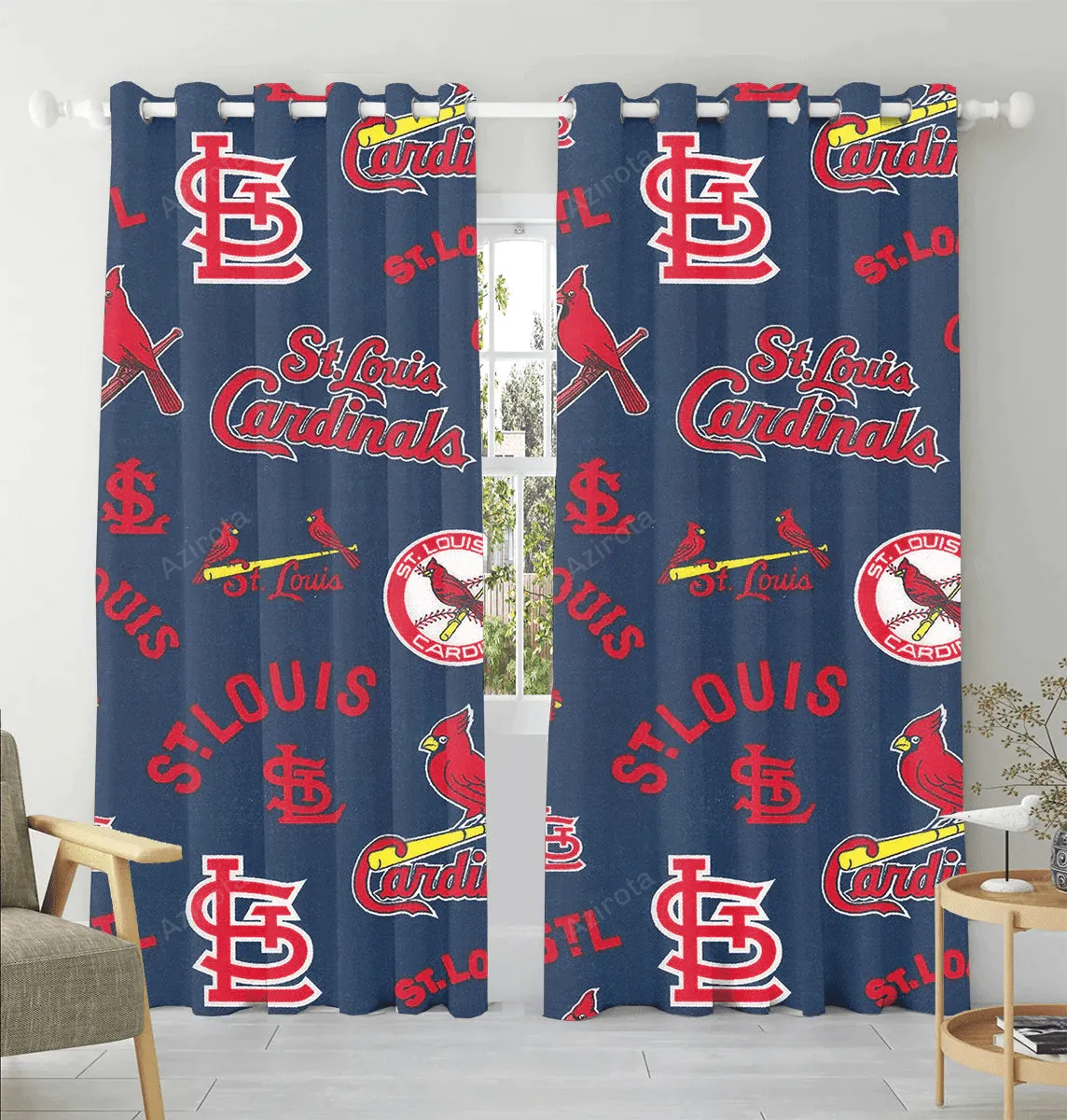 St Louis Cardinals Logo Pattern1 Blackout Window Curtain 2 Panels For Living Room Bed Room Gift For Fan