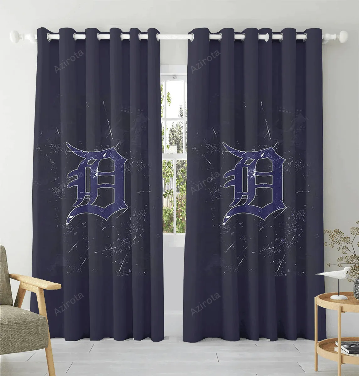 Detroit Tigers Logo Purple Background Blackout Window Curtain 2 Panels For Living Room Bed Room Gift For Fan