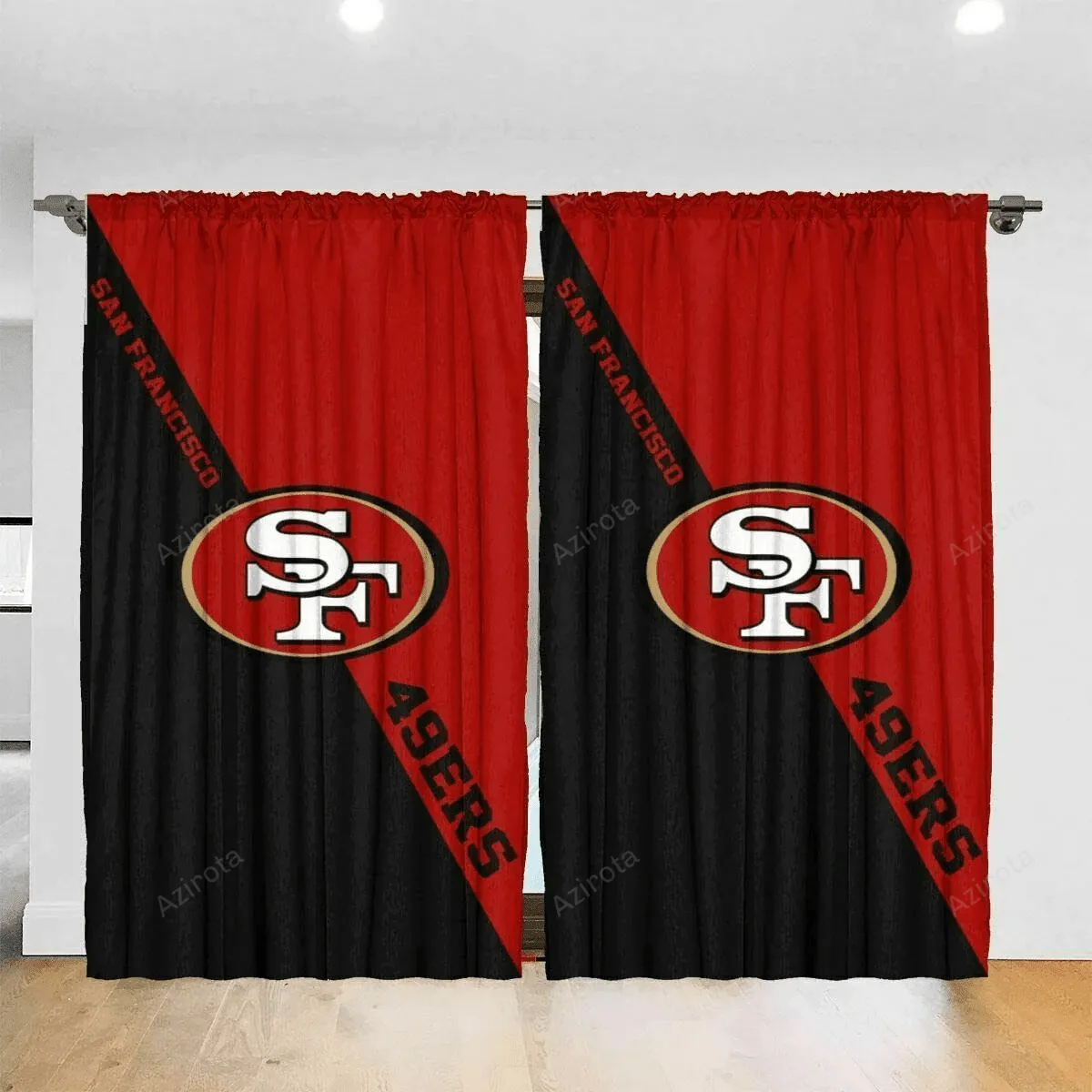 San Francisco 49ers Logo Black And Red 2 Blackout Window Curtain 2 Panels For Living Room Bed Room Gift For Fan