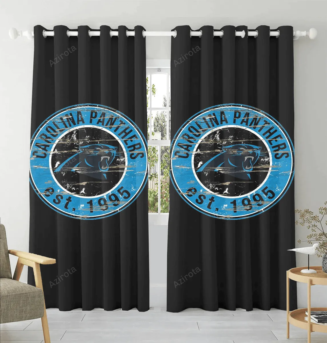 Carolina Panthers Logo Vintage Blackout Window Curtain 2 Panels For Living Room Bed Room Gift For Fan
