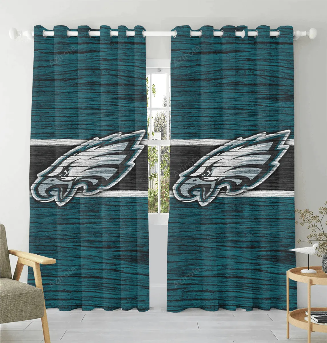 Philadelphia Eagles Wood Texure Blackout Window Curtain 2 Panels For Living Room Bed Room