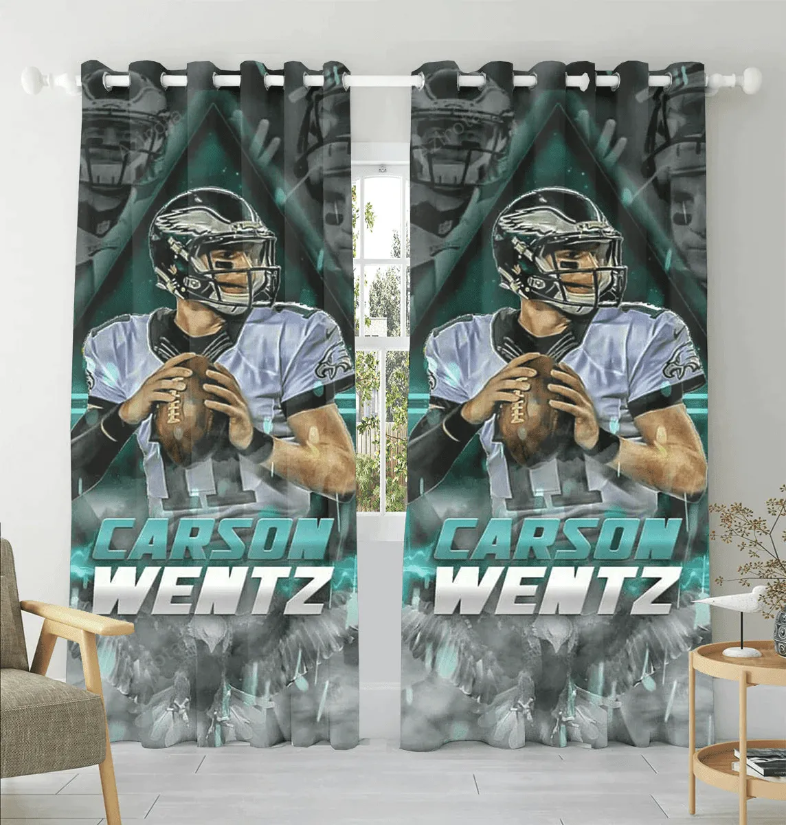 Philadelphia Eagles Carson Wentz 11 v6 Blackout Window Curtain 2 Panels For Living Room Bed Room Gift For Fan