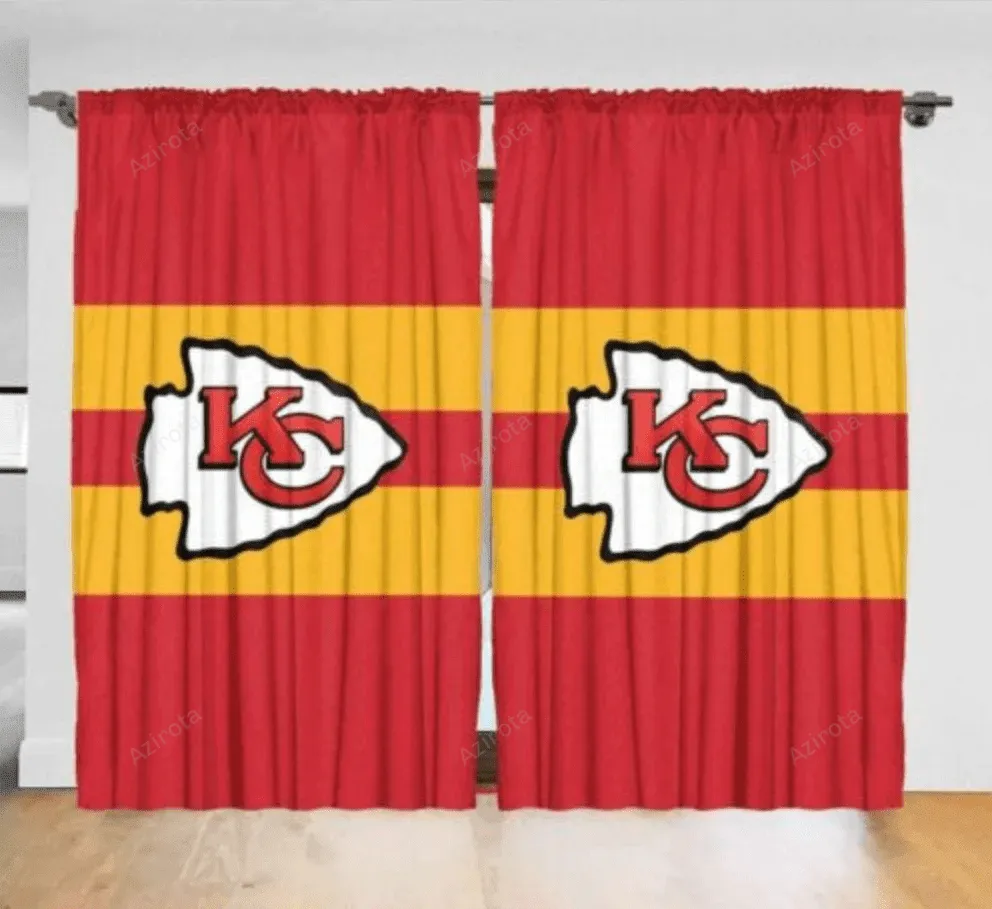 Kansas City Chiefs America Team LogoYellow And Red Blackout 2 Window Curtain 2 Panels For Living Room Bed Room Gift For Fan