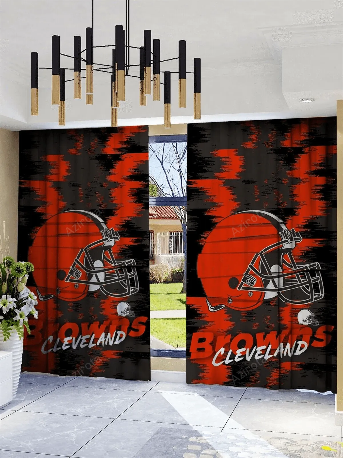 Cleveland Browns America Logo Blackout Window Curtain 2 Panels For Living Room Bed Room Gift For Fan