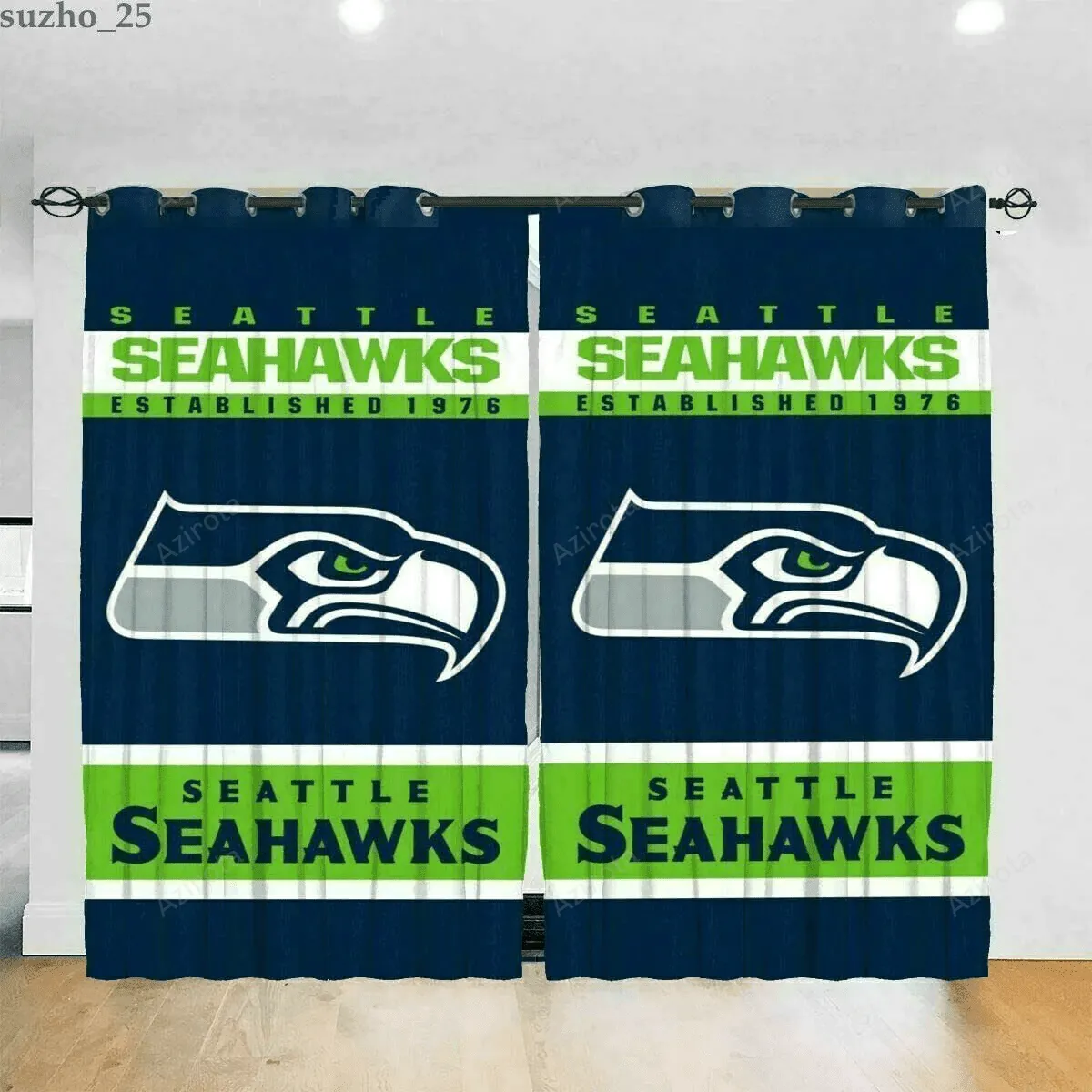 Seattle Seahawks America EST 1976 Logo Blackout Window Curtain 2 Panels For Living Room Bed Room ,seattleseahawks Gift For Fan