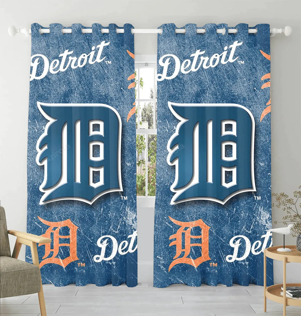 Detroit Tigers Logo Pattern11 Blackout Window Curtain 2 Panels For Living Room Bed Room Gift For Fan