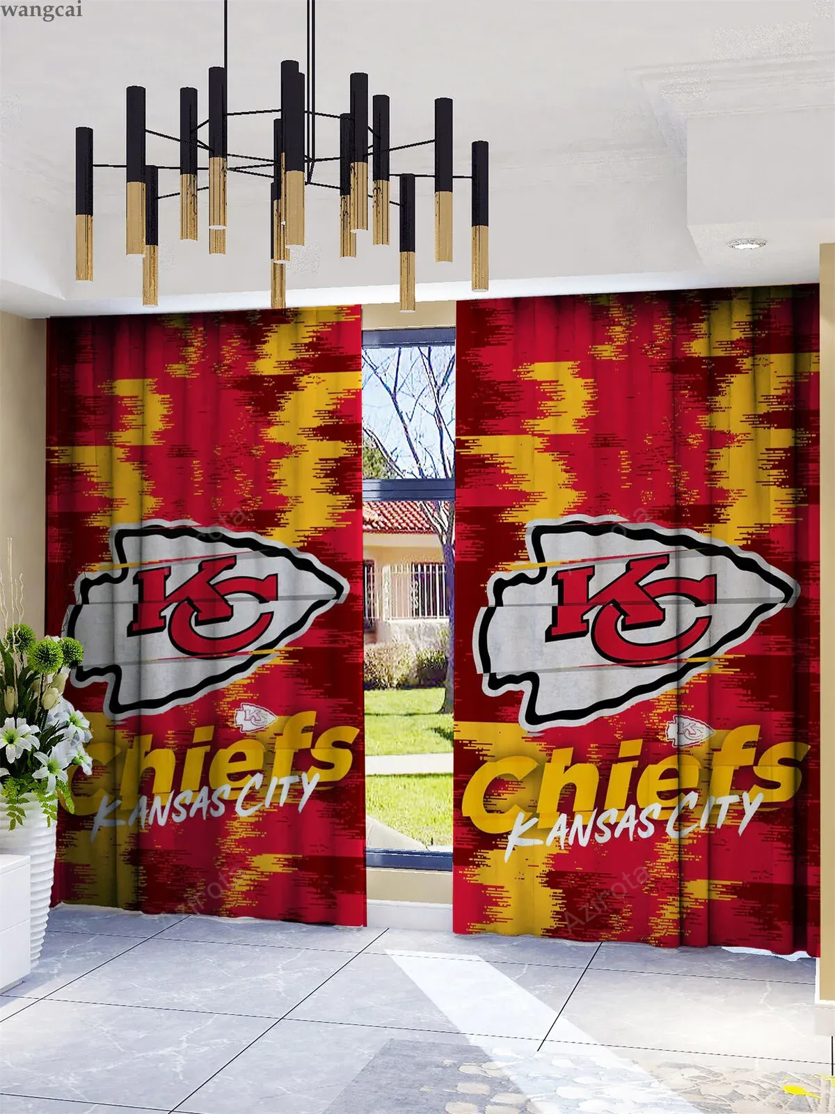 Kansas City Chiefs America Team Logo Art Background Blackout Window Curtain 2 Panels For Living Room Bed Room Gift For Fan