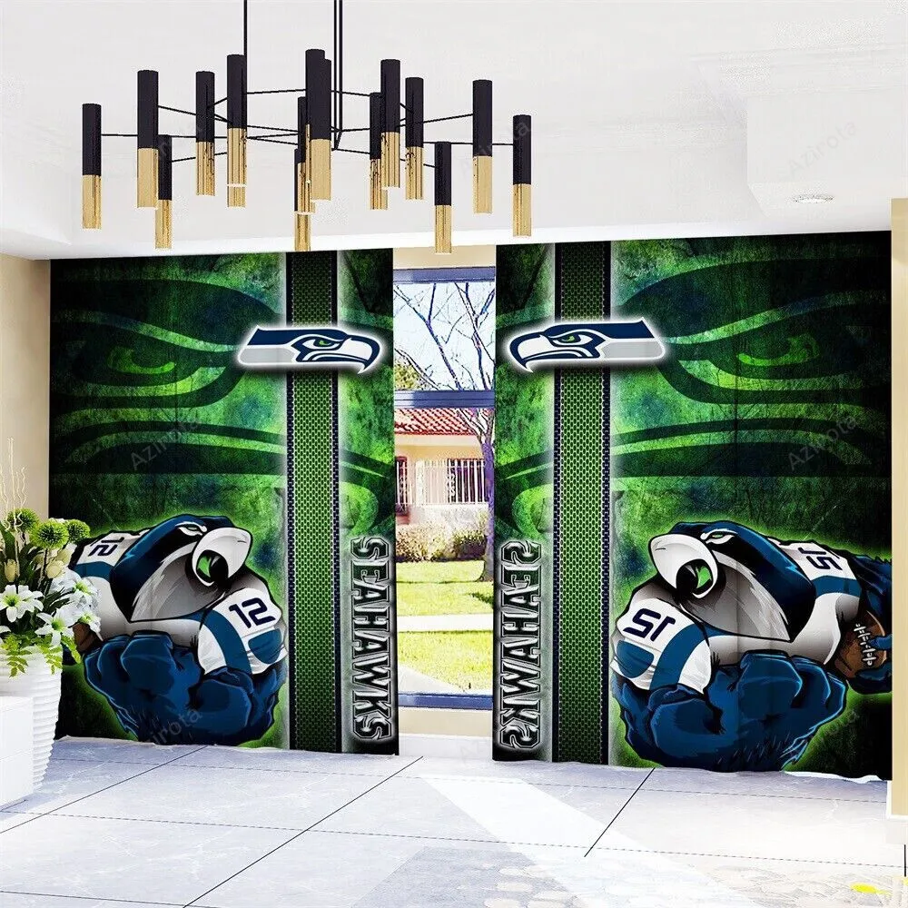 Seattle Seahawks Logo Art Background Blackout Window Curtain 2 Panels For Living Room Bed Room ,seattleseahawks Gift For Fan