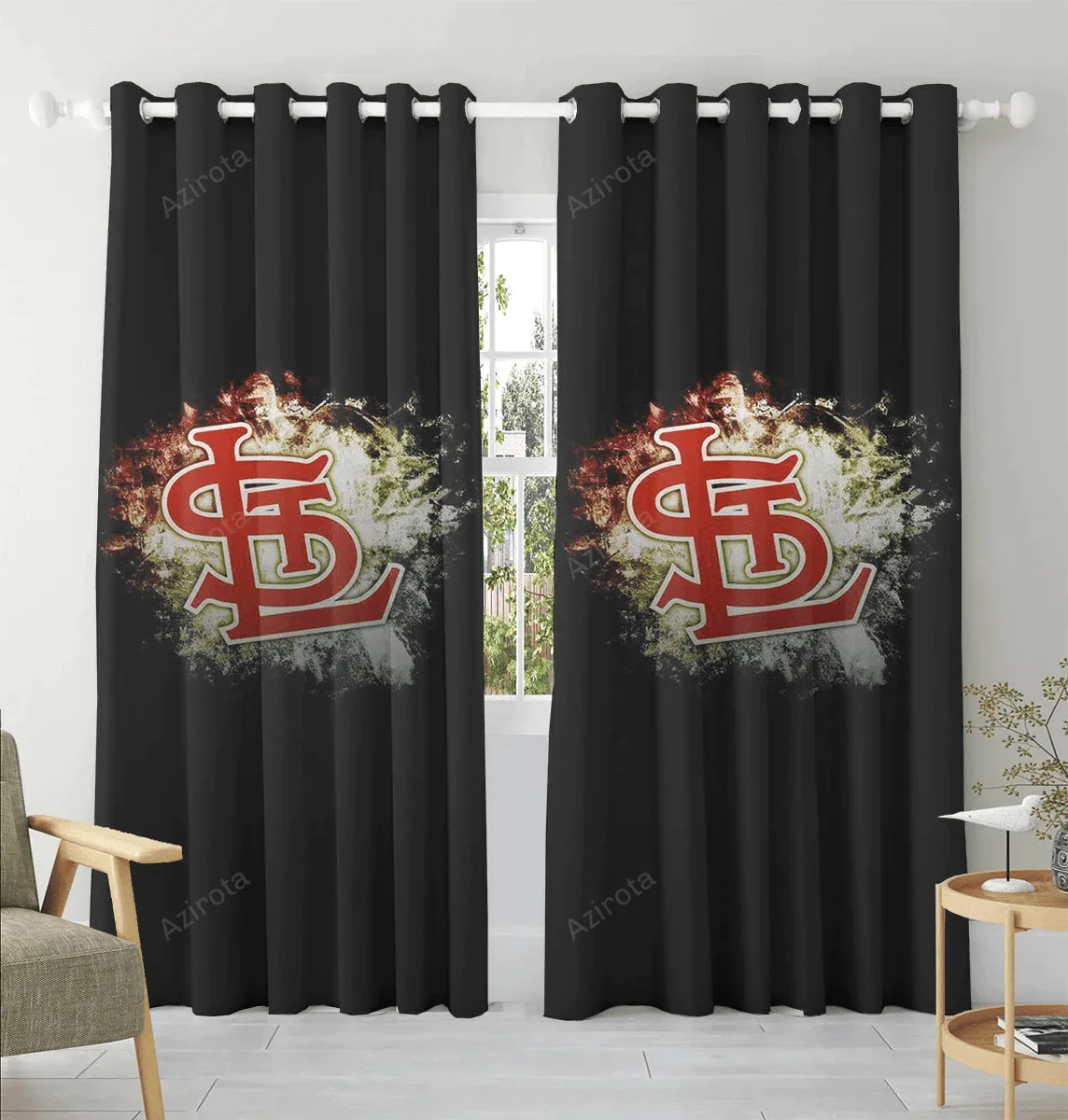 St Louis Cardinals Logo Black Blackout Window Curtain 2 Panels For Living Room Bed Room Gift For Fan