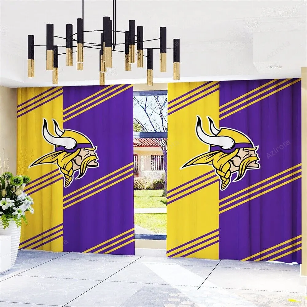 Minnesota Vikings Logo Art Background 2 Blackout Window Curtain 2 Panels For Living Room Bed Room Gift For Fan