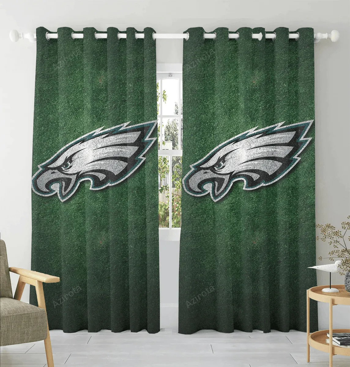 Philadelphia Eagles Grass Field Blackout Window Curtain 2 Panels For Living Room Bed Room Gift For Fan