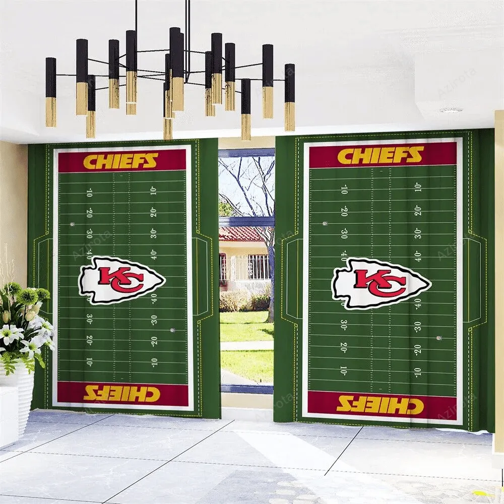Kansas City Chiefs America Team Logo Art Background 2 Blackout Window Curtain 2 Panels For Living Room Bed Room Gift For Fan