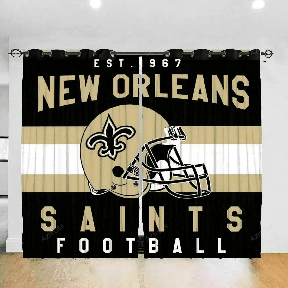 New Orleans Saints Helmet EST 1967 Blackout Window Curtain 2 Panels For Living Room Bed Room Gift For Fan