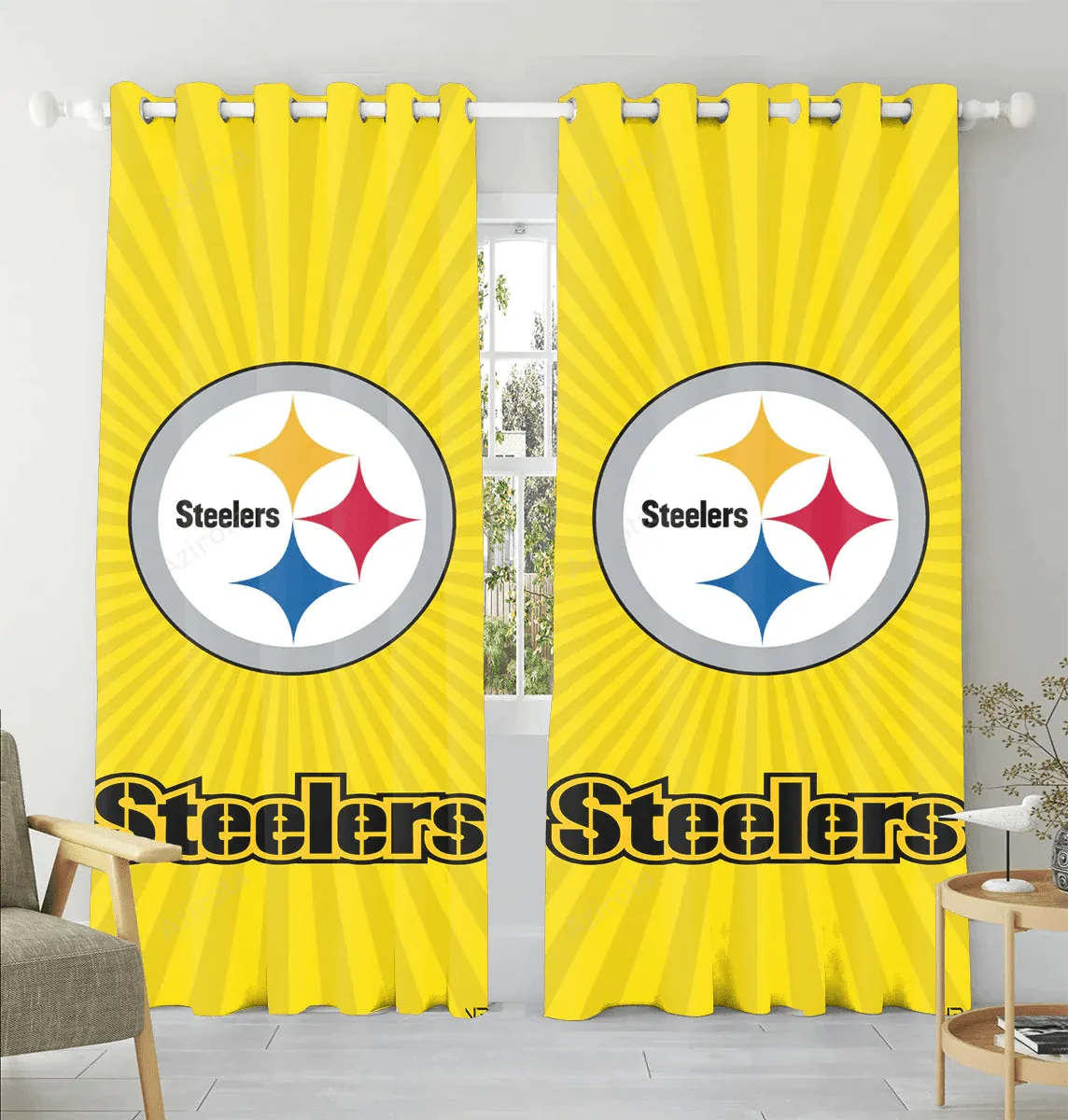 Pittsburgh Steelers Logo Art6 Blackout Window Curtain 2 Panels For Living Room Bed Room Gift For Fan