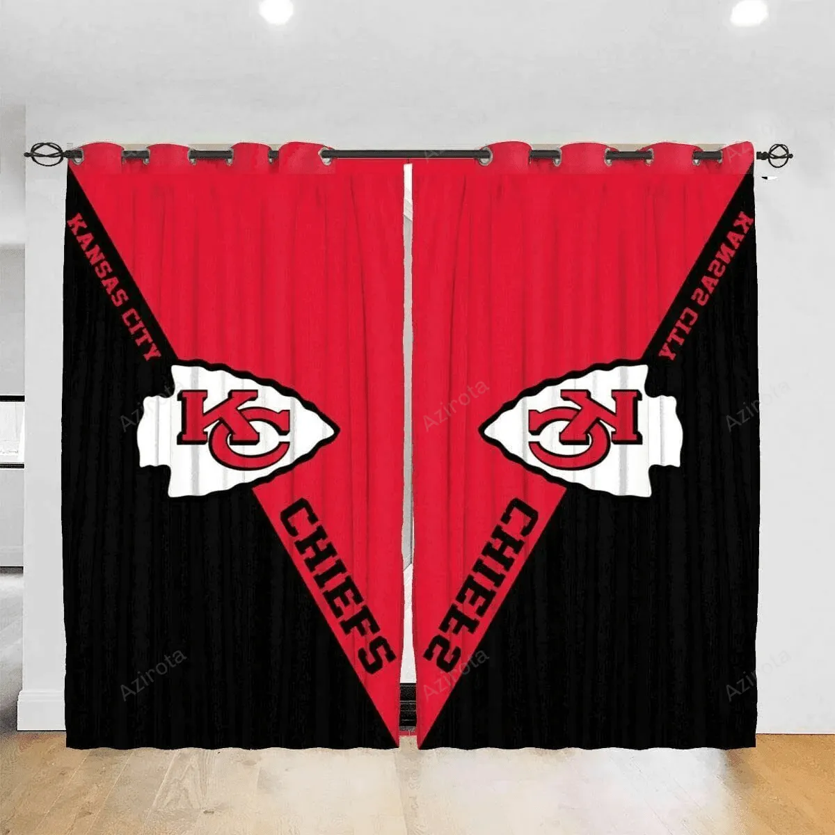 Kansas City Chiefs America Team Logo Red And Black Blackout Window Curtain 2 Panels For Living Room Bed Room Gift For Fan