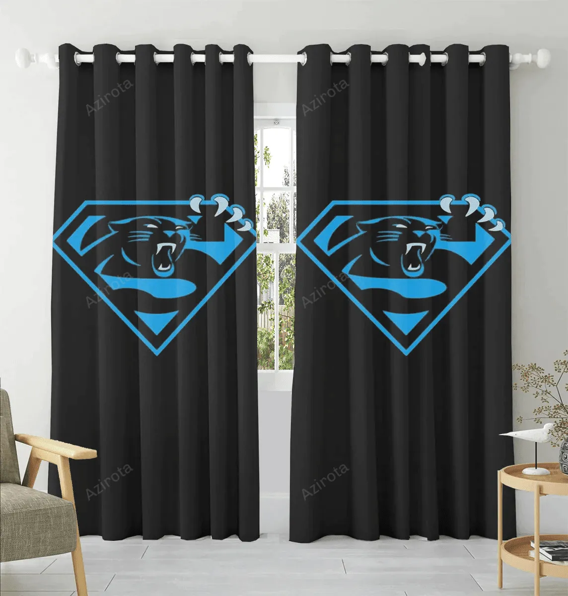 Carolina Panthers Logo Super Man Blackout Window Curtain 2 Panels For Living Room Bed Room Gift For Fan