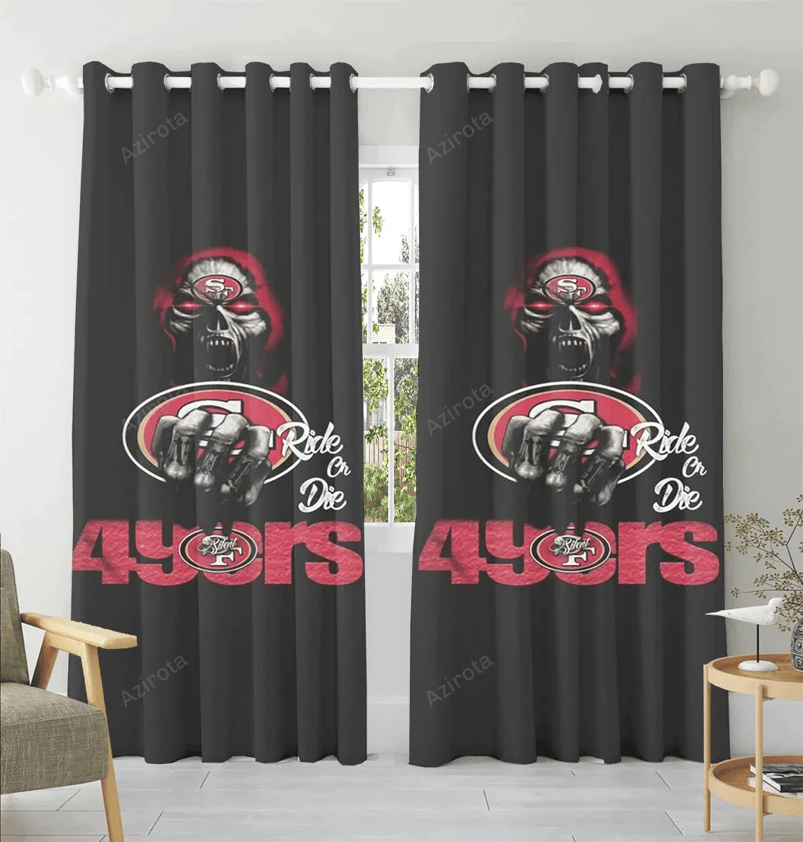 San Francisco 49ers Skull Devil Blackout Window Curtain 2 Panels For Living Room Bed Room Gift For Fan