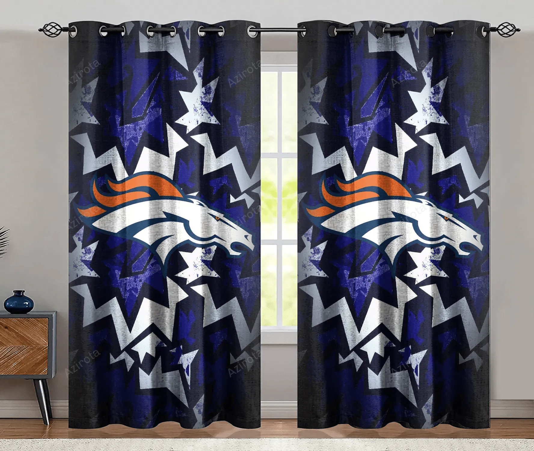 Denver Broncos Logo ZigZag Pattern Window Curtain Gifts For Fans