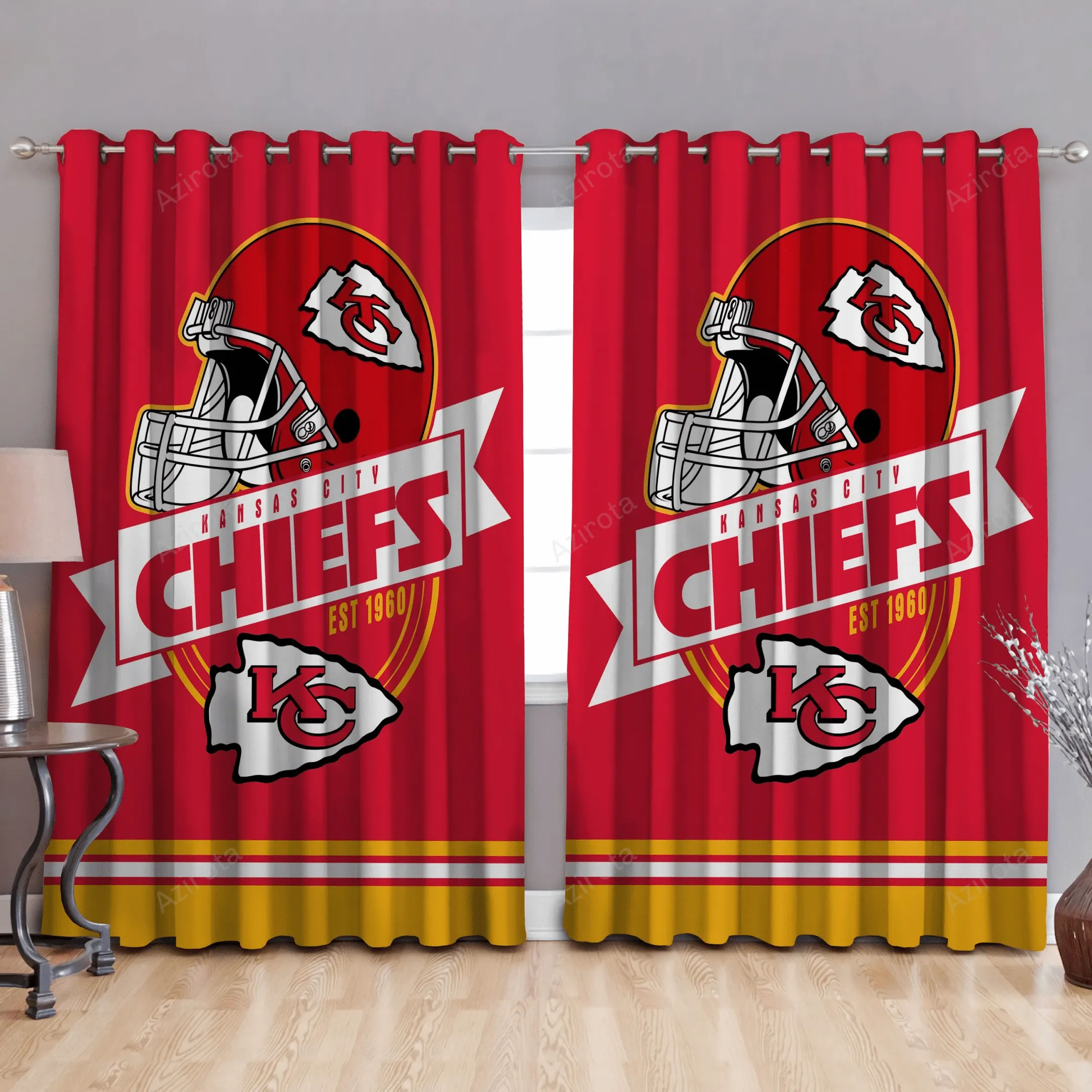 Kansas City Chiefs America Team Helmet EST 1960 Blackout Window Curtain 2 Panels For Living Room Bed Room Gift For Fan