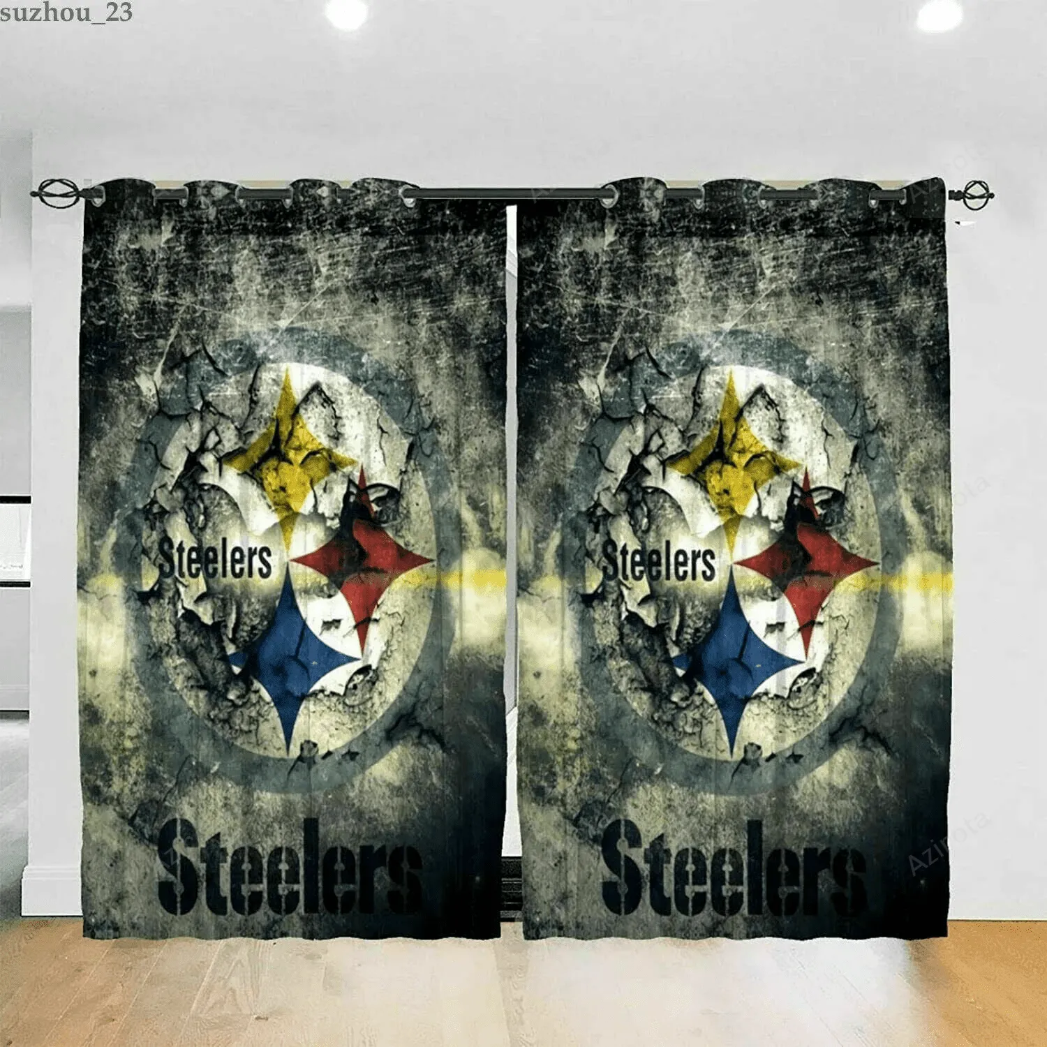 Pittsburgh Steelers Logo Crack Blackout Window Curtain 2 Panels For Living Room Bed Room Gift For Fan