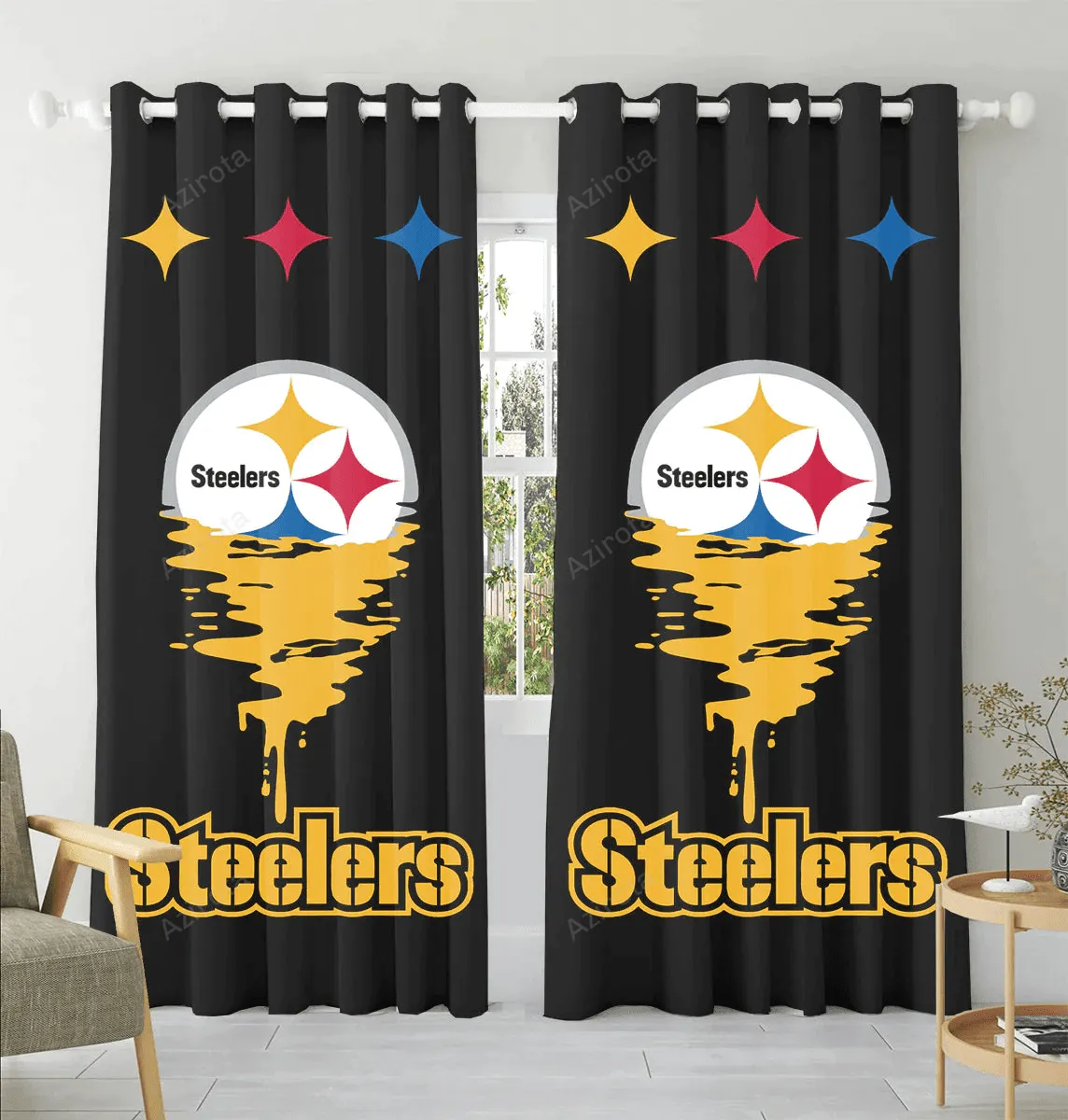 Pittsburgh Steelers Logo In The River Blackout Window Curtain 2 Panels For Living Room Bed Room Gift For Fan