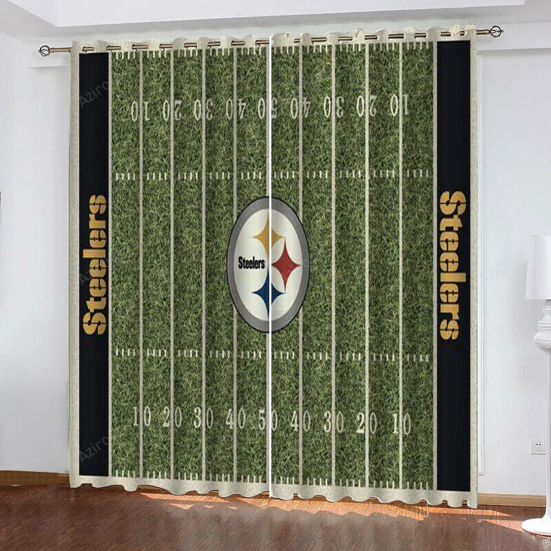 Pittsburgh Steelers Logo Americal Blackout Window Curtain 2 Panels For Living Room Bed Room Gift For Fan