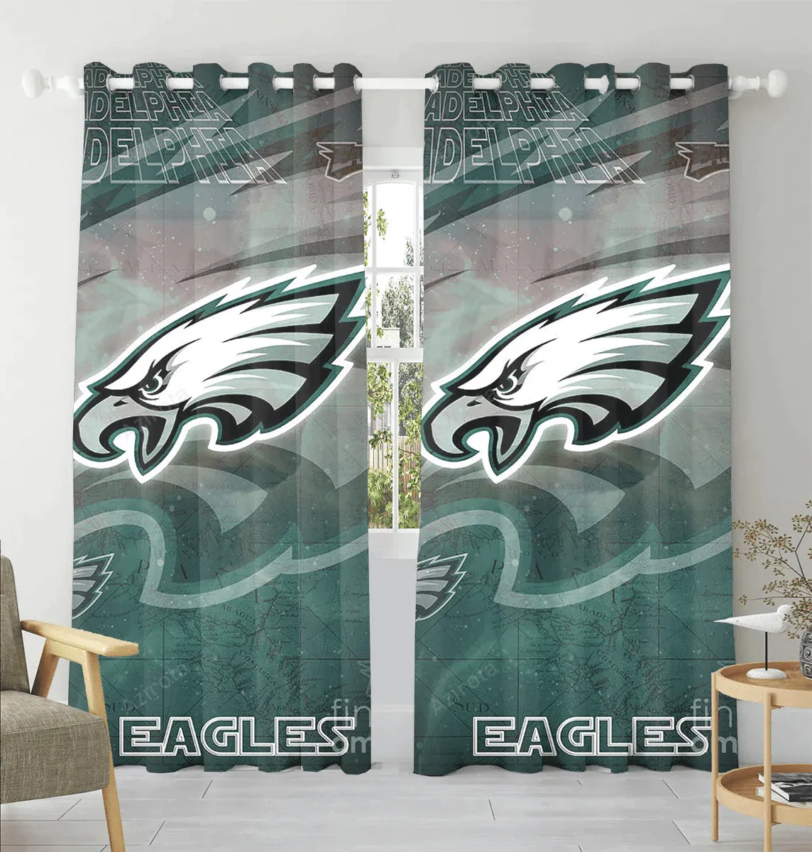 Philadelphia Eagles Map Logo Blackout Window Curtain 2 Panels For Living Room Bed Room