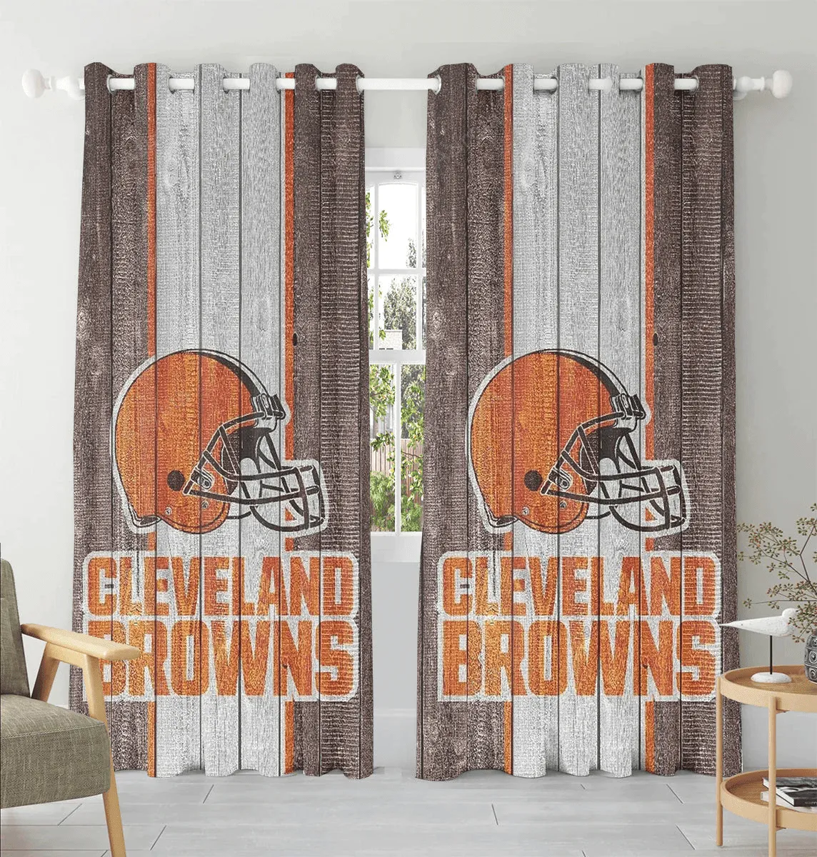 Cleveland Browns Logo Wooden v2 Window Curtain Gift For Fans