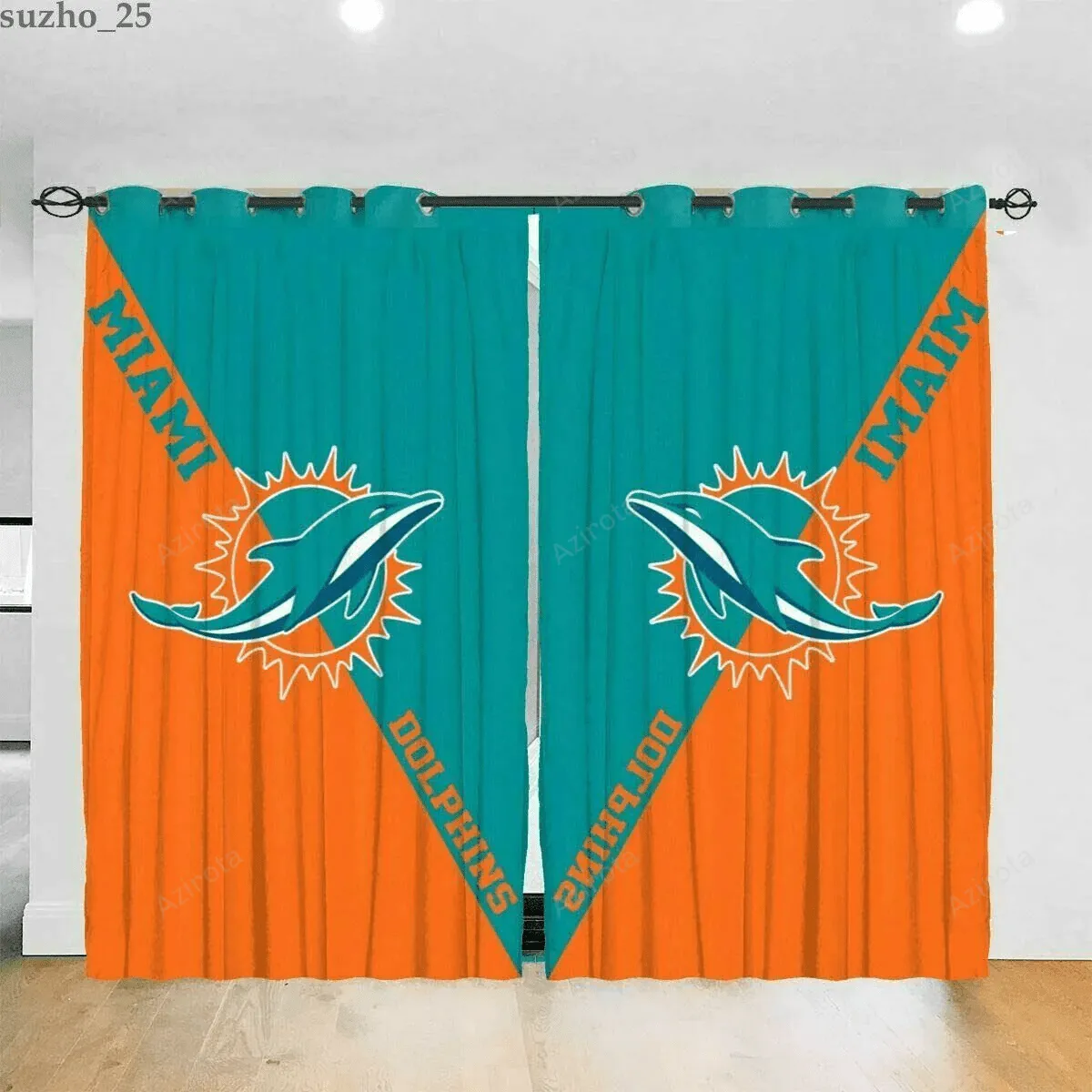 Miami Dolphins America Logo 14 Blackout Window Curtain 2 Panels For Living Room Bed Room Gift For Fan
