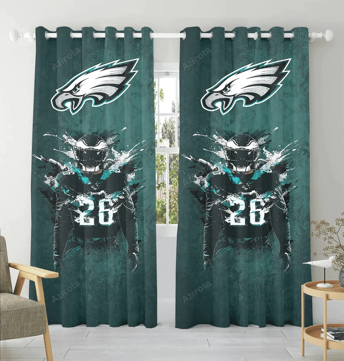 Philadelphia Eagles Player 14 Blackout Window Curtain 2 Panels For Living Room Bed Room