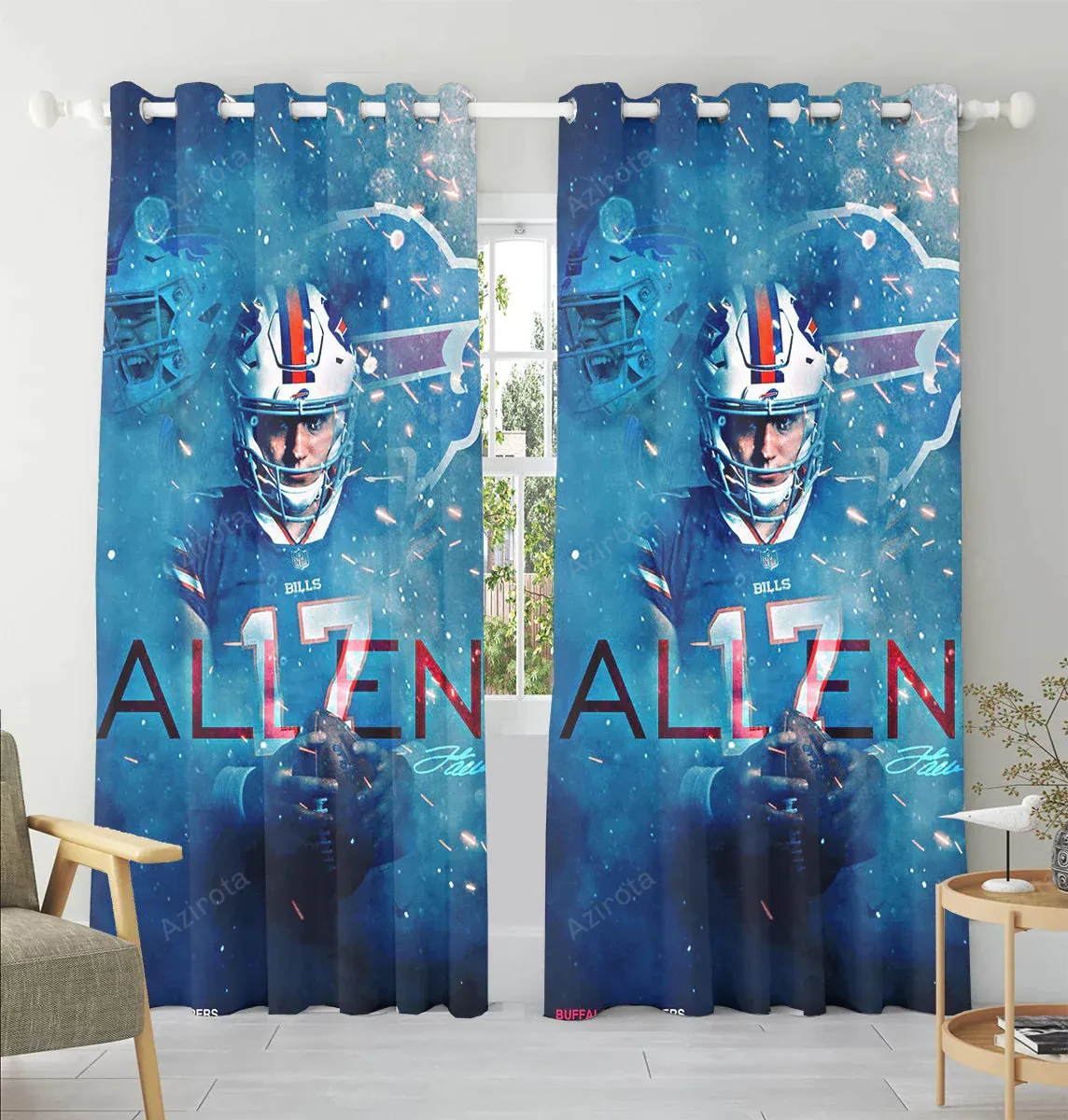 Buffalo Bills 17 Josh Allen v6 Window Curtain