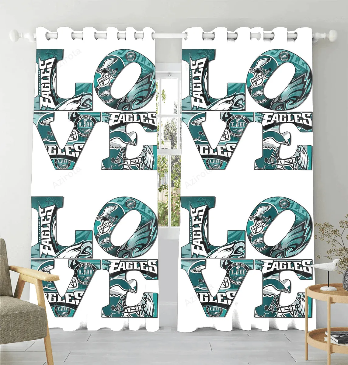 Philadelphia Eagles Love City2 Blackout Window Curtain 2 Panels For Living Room Bed Room