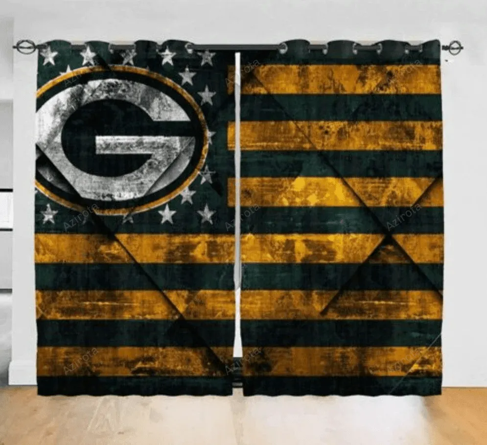 Green Bay Packers USA Flag Logo Blackout Window Curtain 2 Panels For Living Room Bed Room Gift For Fan