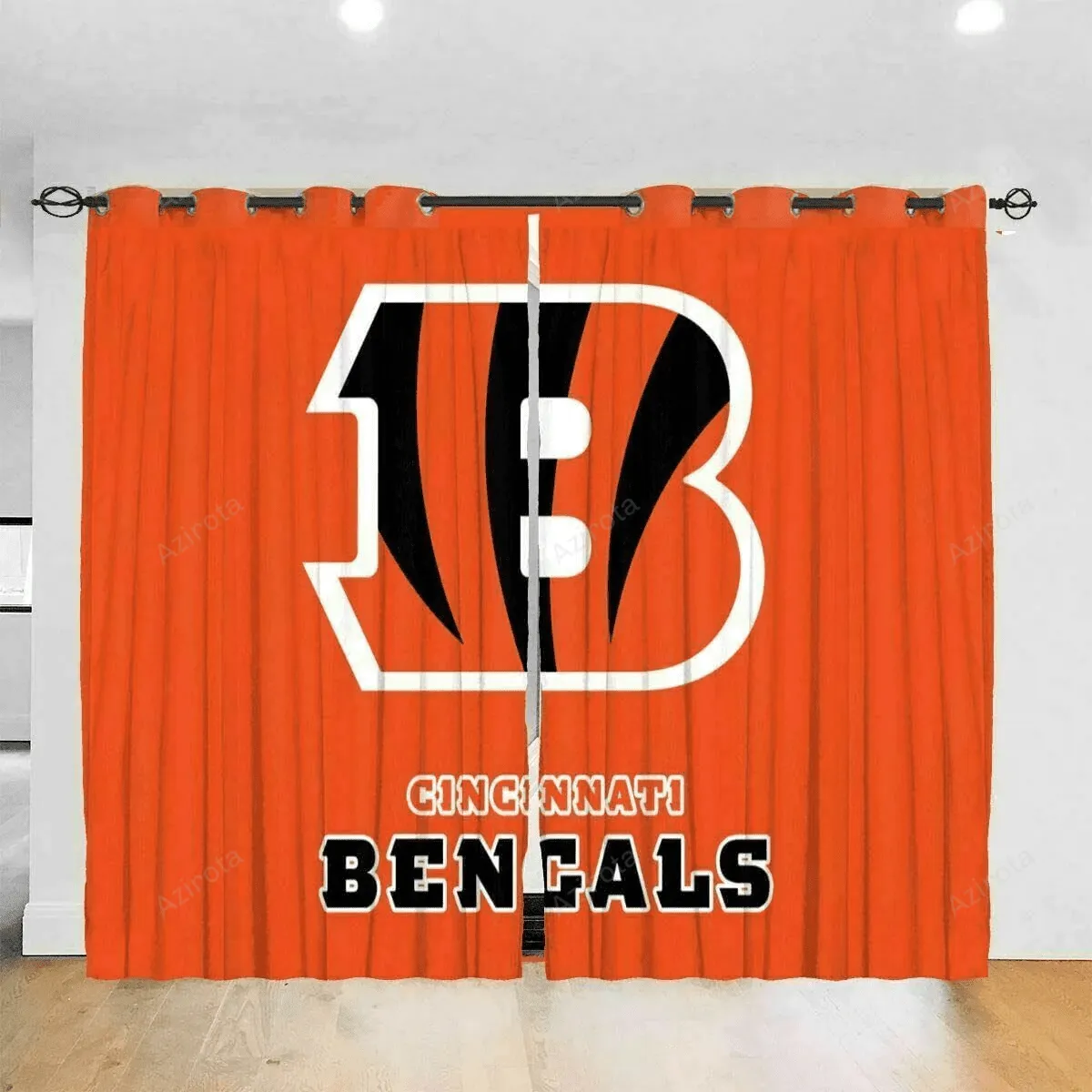 Cincinnati Bengals Logo Orange Blackout Window Curtain 2 Panels For Living Room Bed Room Gift For Fan
